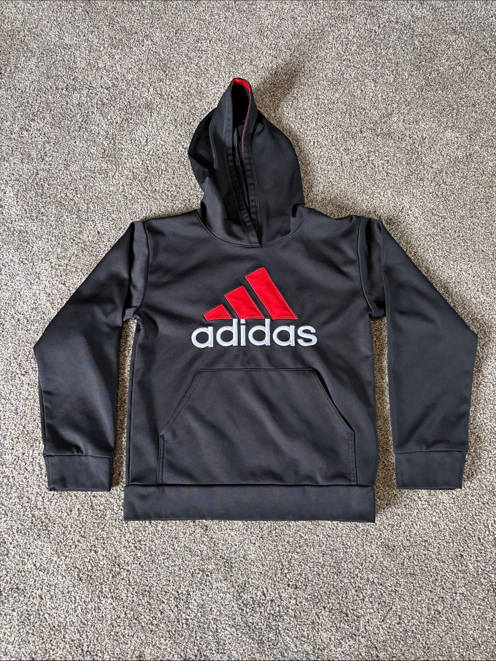 Boys adidas Black Hoodie with Red Logo and White Wordmark Medium 10/12